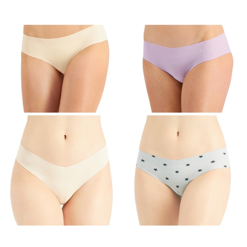 Women's 4 Pack No Show Panties Nude/Purple - Size Medium